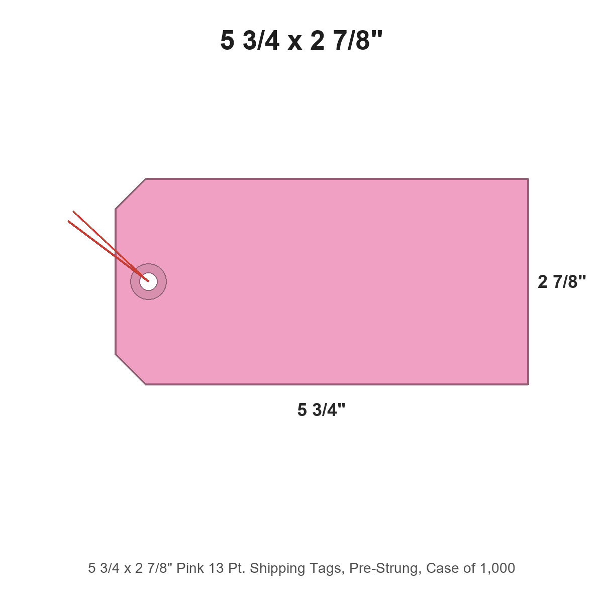 5 3/4 x 2 7/8" Pink 13 Pt. Shipping Tags, Pre-Strung, Case of 1,000