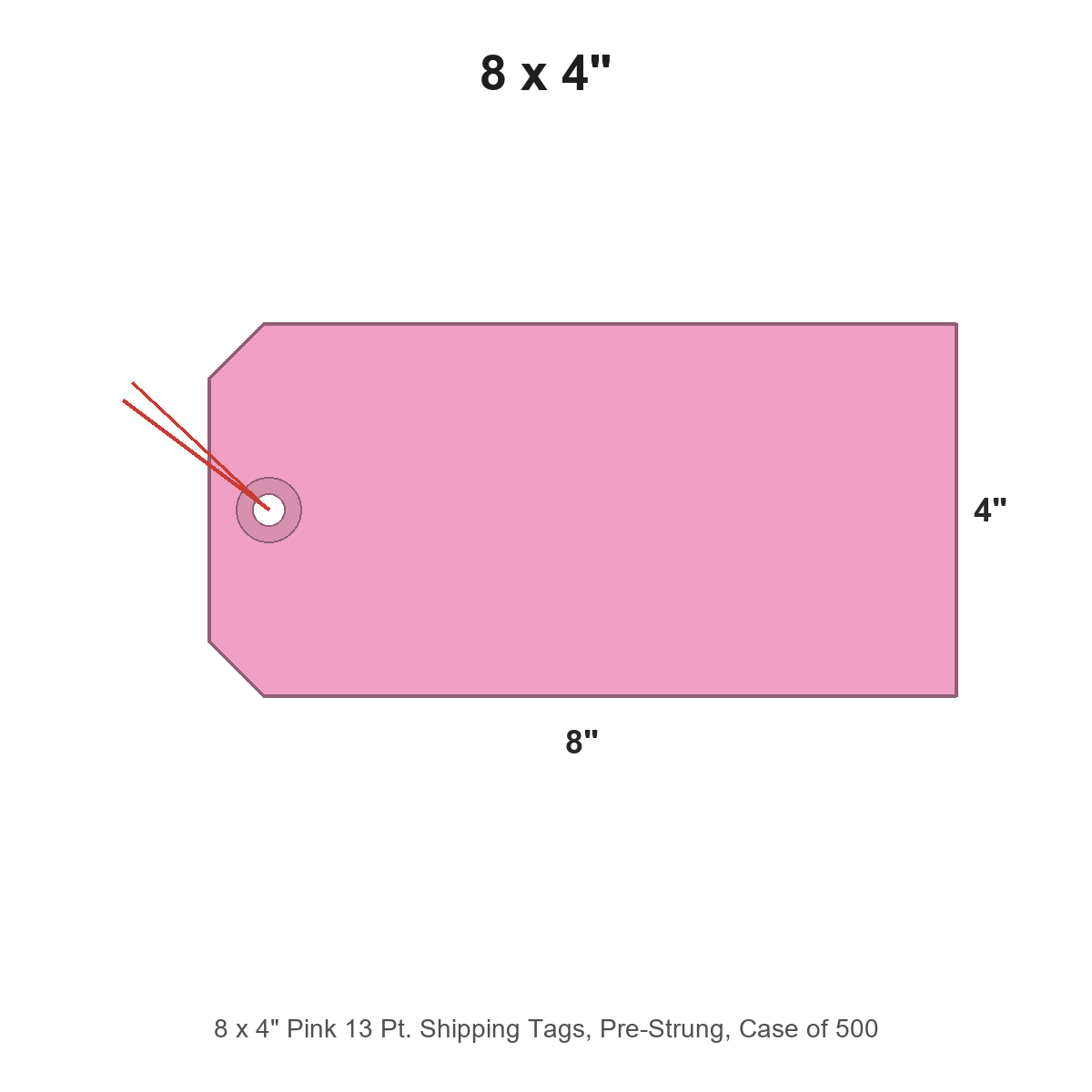 8 x 4" Pink 13 Pt. Shipping Tags, Pre-Strung, Case of 500