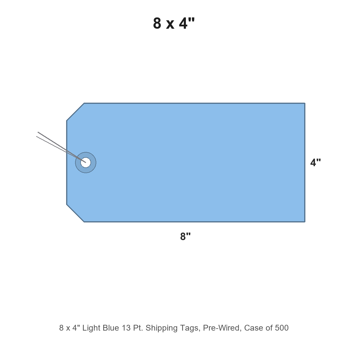 8 x 4" Light Blue 13 Pt. Shipping Tags, Pre-Wired, Case of 500