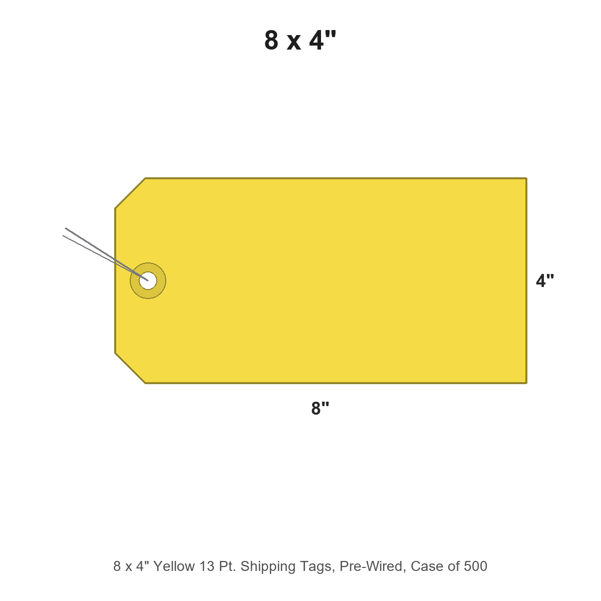 8 x 4" Yellow 13 Pt. Shipping Tags, Pre-Wired, Case of 500