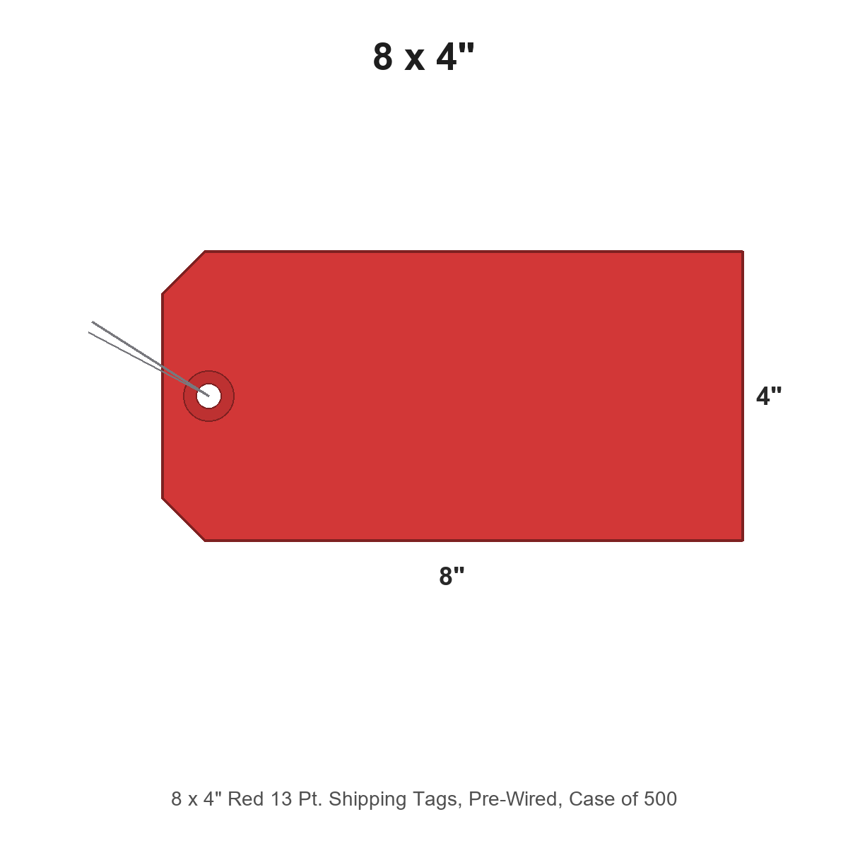 8 x 4" Red 13 Pt. Shipping Tags, Pre-Wired, Case of 500