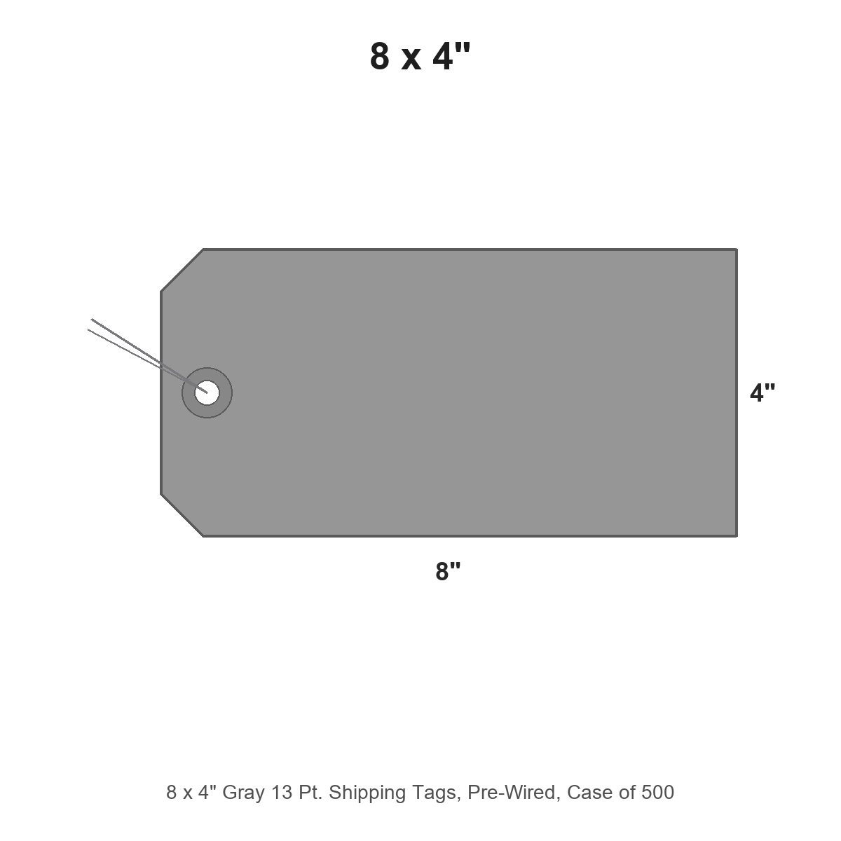 8 x 4" Gray 13 Pt. Shipping Tags, Pre-Wired, Case of 500