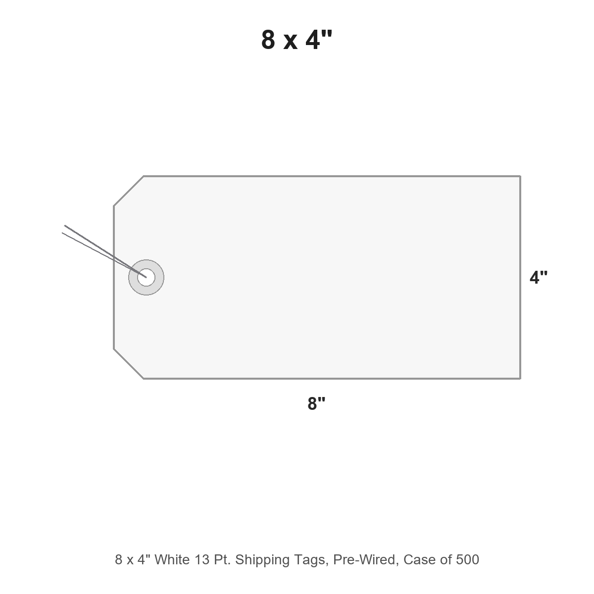 8 x 4" White 13 Pt. Shipping Tags, Pre-Wired, Case of 500