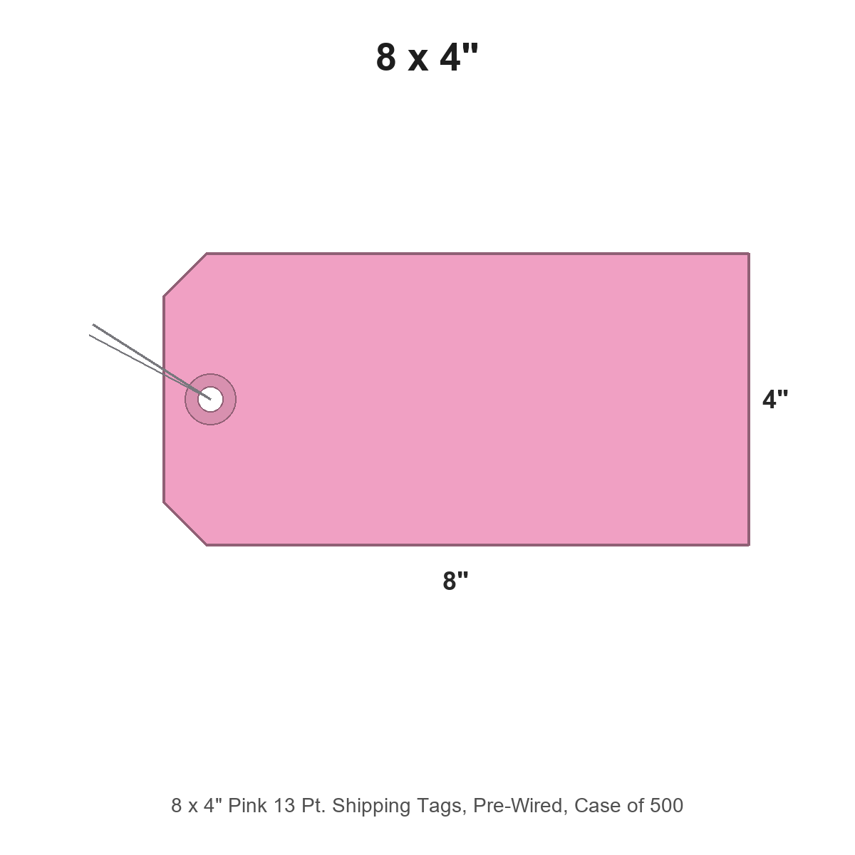 8 x 4" Pink 13 Pt. Shipping Tags, Pre-Wired, Case of 500