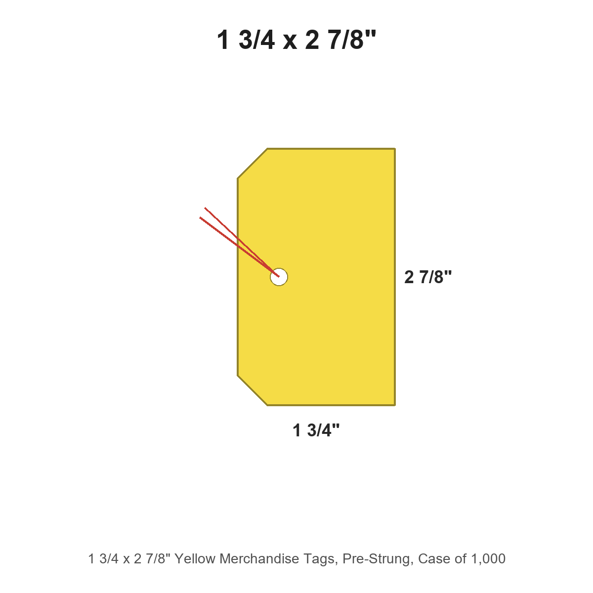 1 3/4 x 2 7/8" Yellow Merchandise Tags, Pre-Strung, Case of 1,000