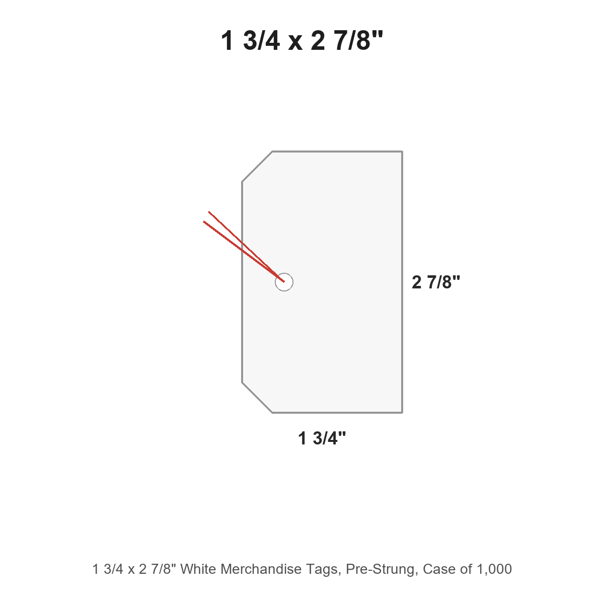 1 3/4 x 2 7/8" White Merchandise Tags, Pre-Strung, Case of 1,000