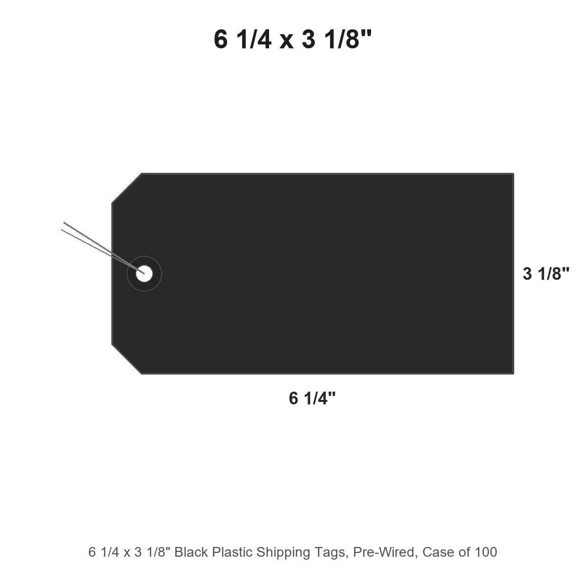 6 1/4 x 3 1/8" Black Plastic Shipping Tags, Pre-Wired, Case of 100