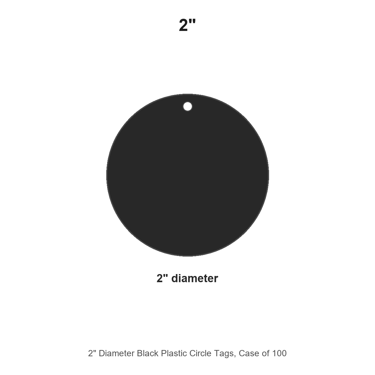 2" Diameter Black Plastic Circle Tags, Case of 100