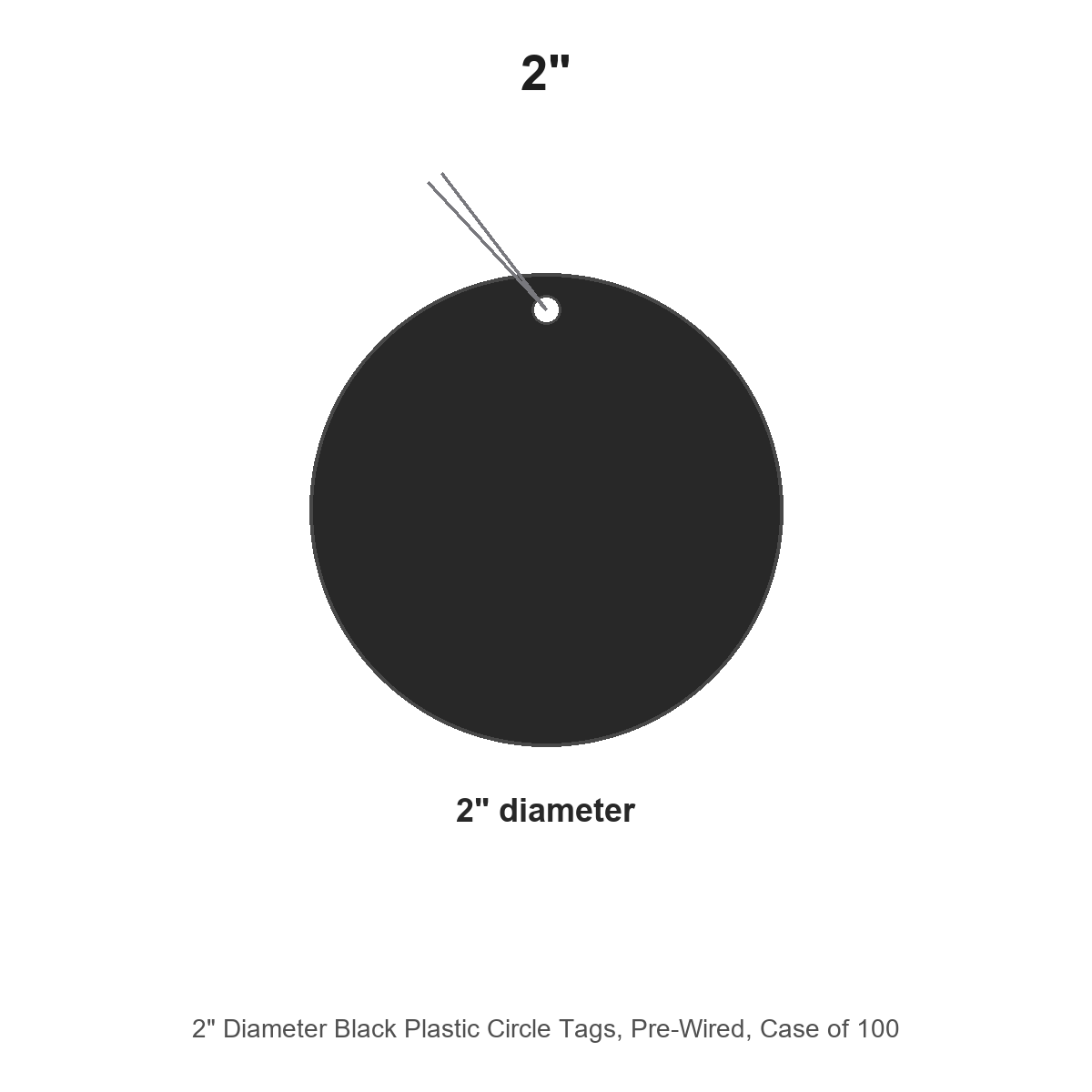 2" Diameter Black Plastic Circle Tags, Pre-Wired, Case of 100