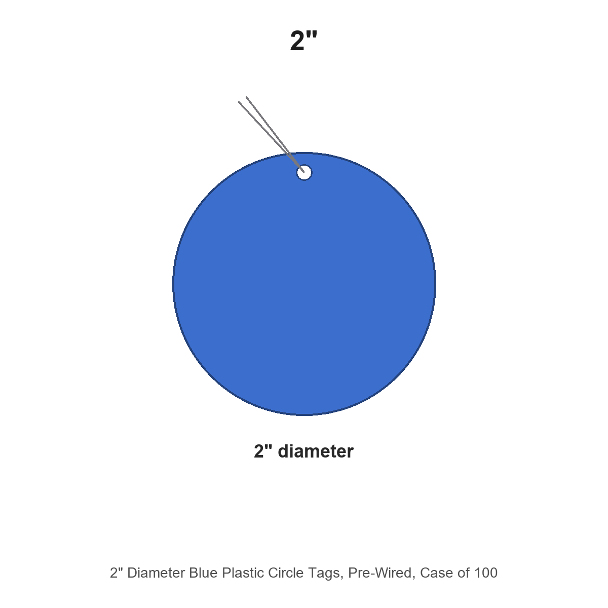 2" Diameter Blue Plastic Circle Tags, Pre-Wired, Case of 100