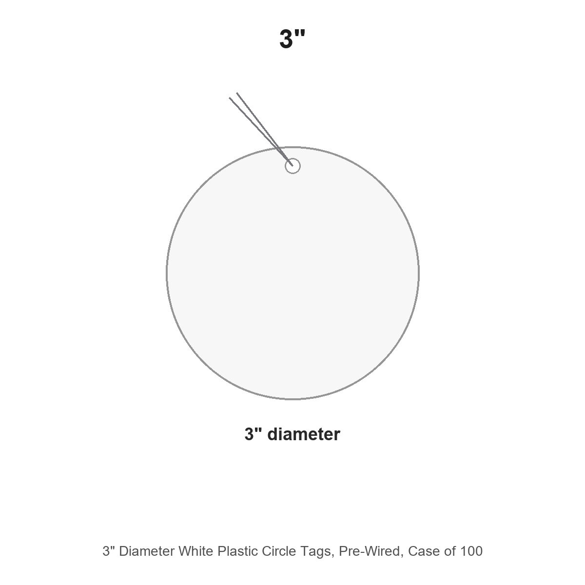 3" Diameter White Plastic Circle Tags, Pre-Wired, Case of 100