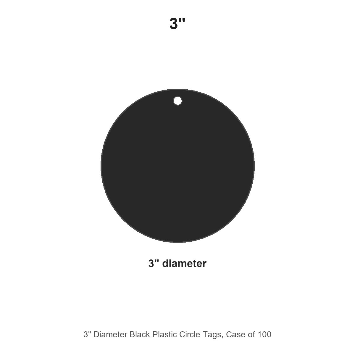 3" Diameter Black Plastic Circle Tags, Case of 100