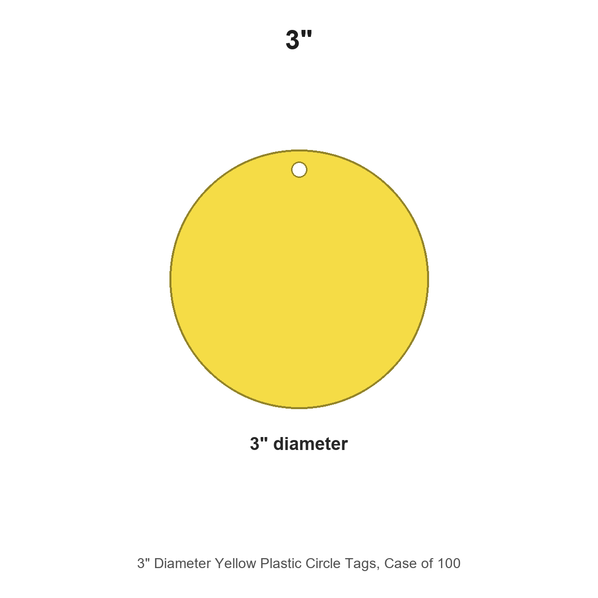 3" Diameter Yellow Plastic Circle Tags, Case of 100