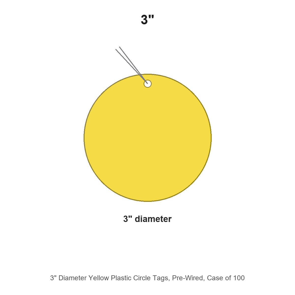 3" Diameter Yellow Plastic Circle Tags, Pre-Wired, Case of 100