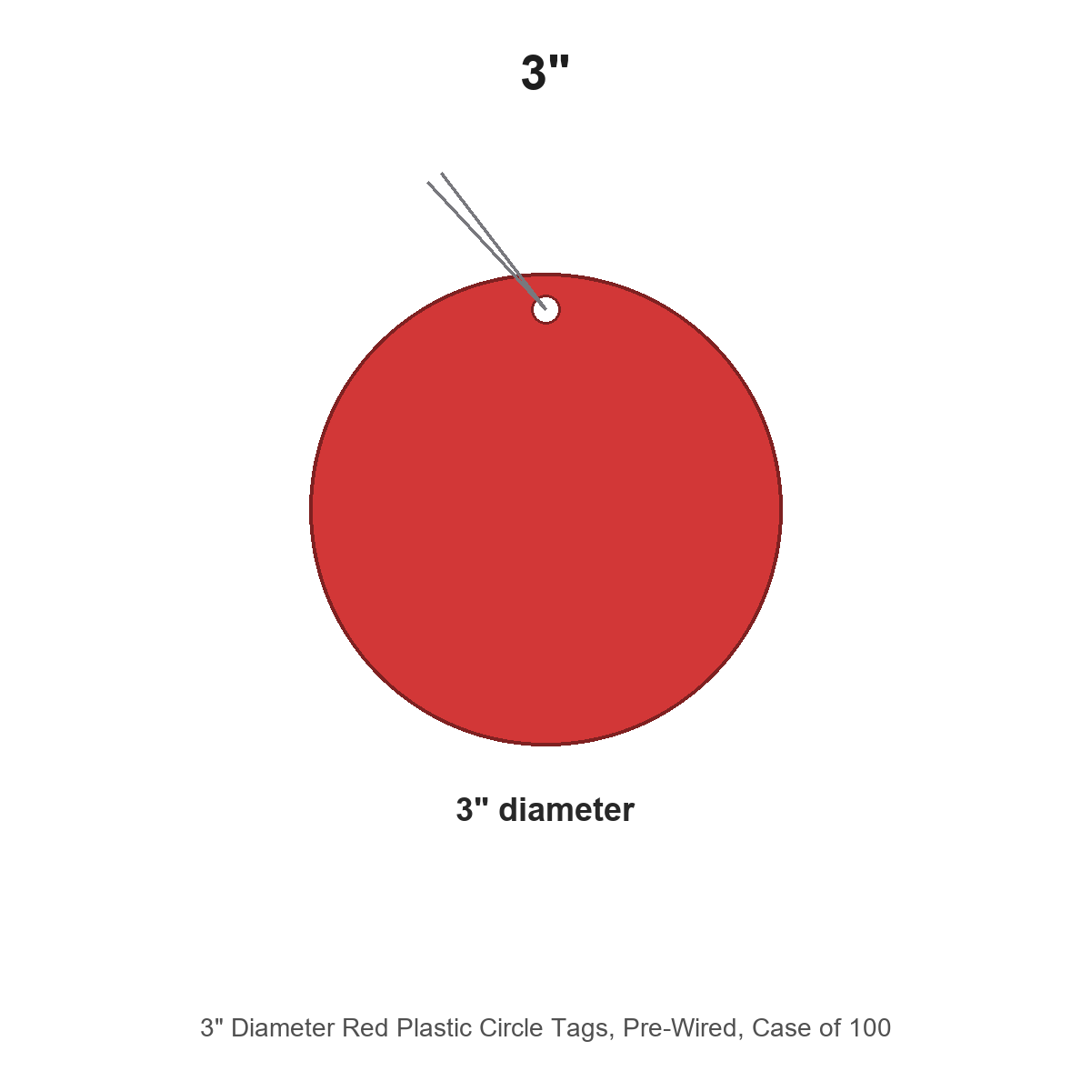 3" Diameter Red Plastic Circle Tags, Pre-Wired, Case of 100