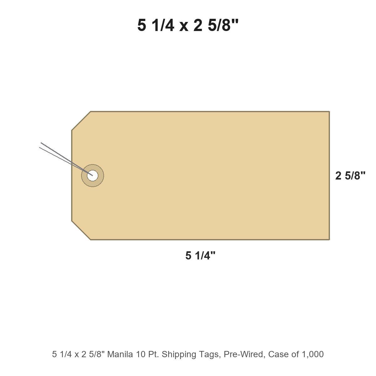 5 1/4 x 2 5/8" Manila 10 Pt. Shipping Tags, Pre-Wired, Case of 1,000