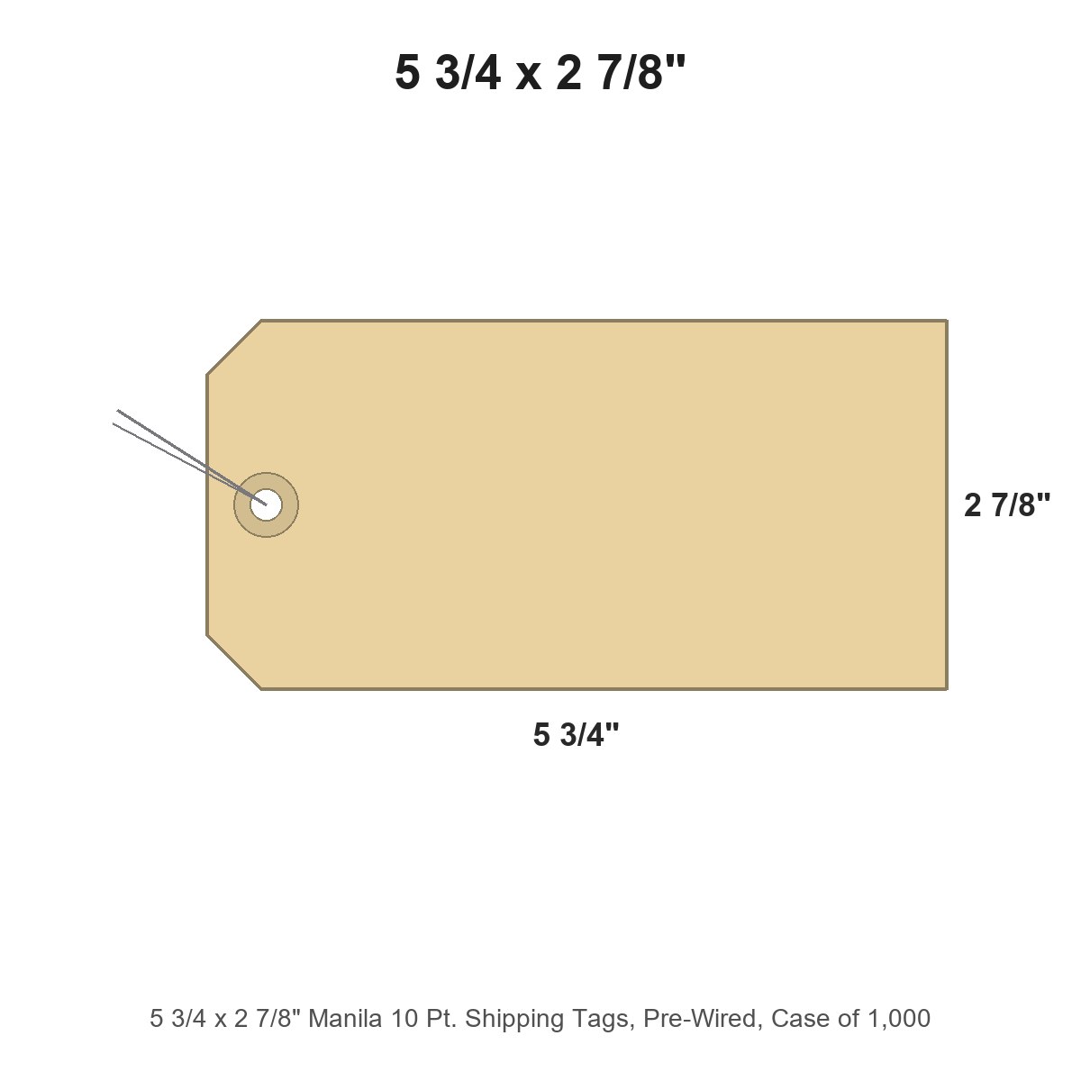 5 3/4 x 2 7/8" Manila 10 Pt. Shipping Tags, Pre-Wired, Case of 1,000