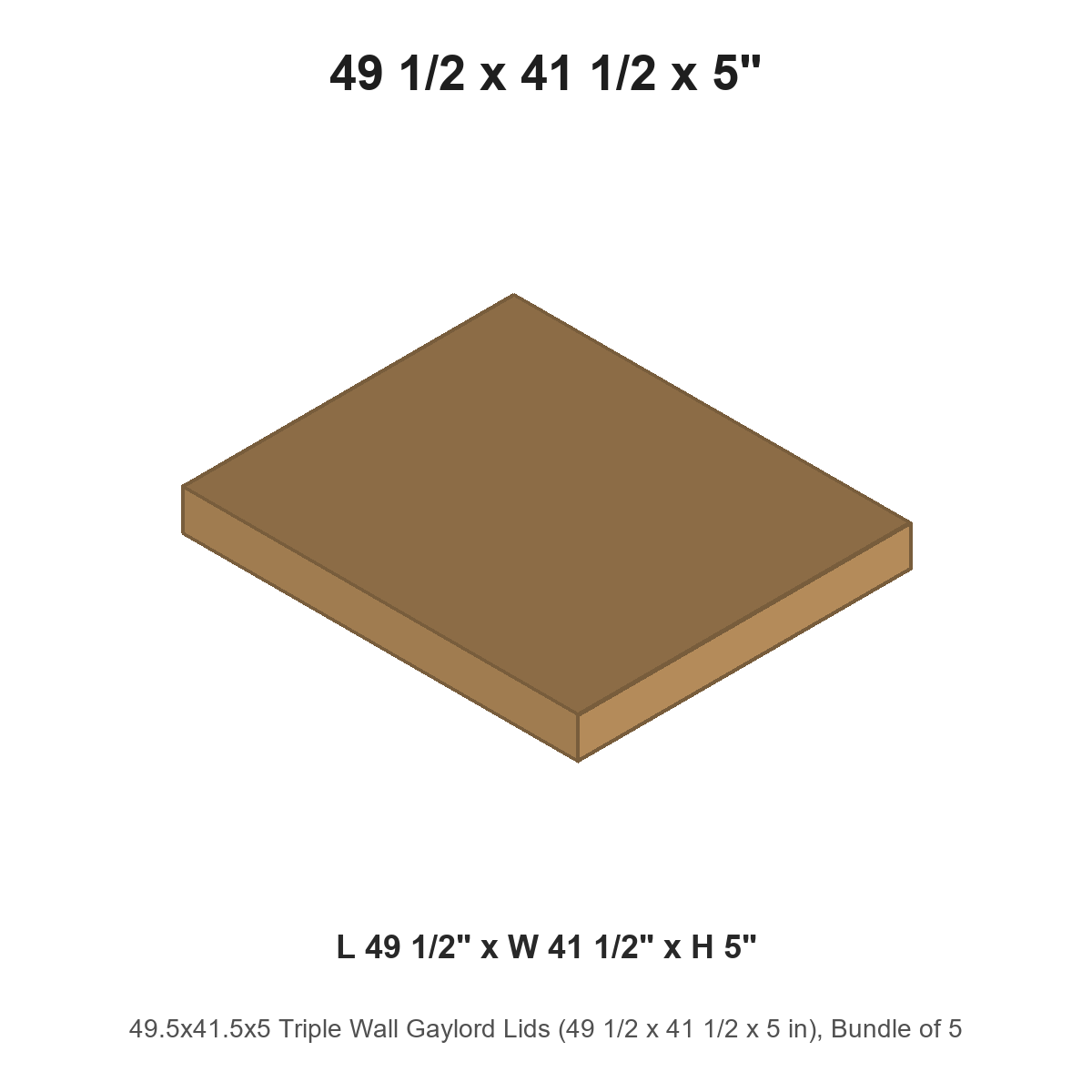 49.5x41.5x5 Triple Wall Gaylord Lids (49 1/2 x 41 1/2 x 5 in), Bundle of 5