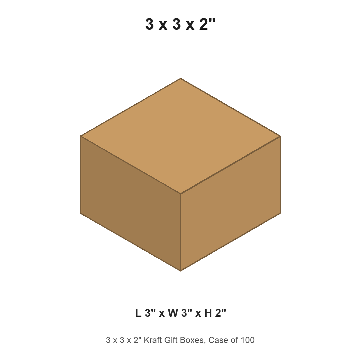 3 x 3 x 2" Kraft Gift Boxes, Case of 100