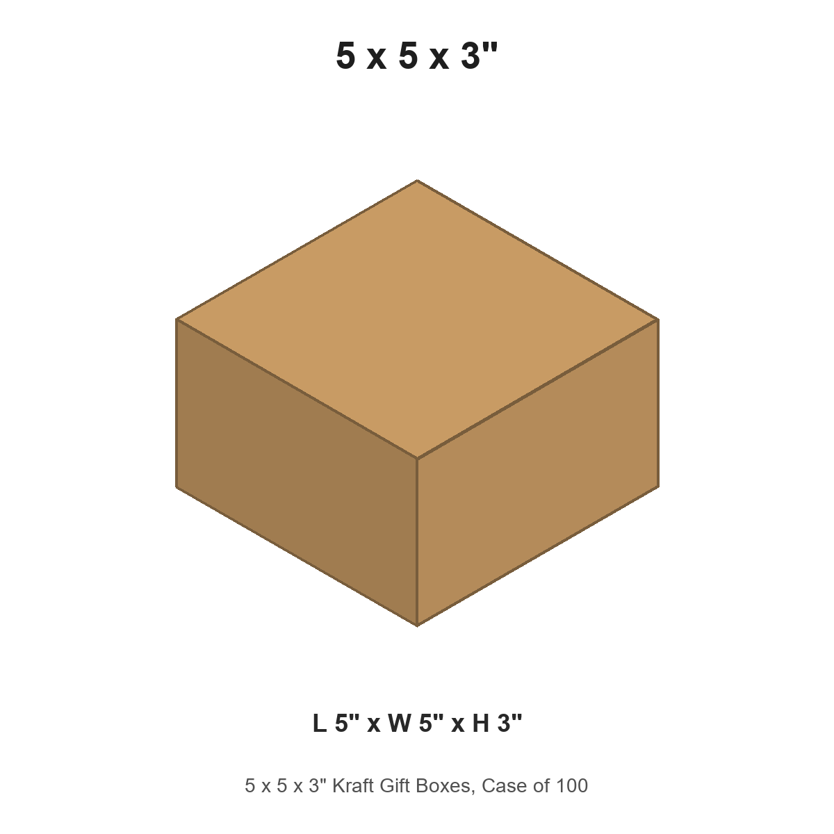 5 x 5 x 3" Kraft Gift Boxes, Case of 100
