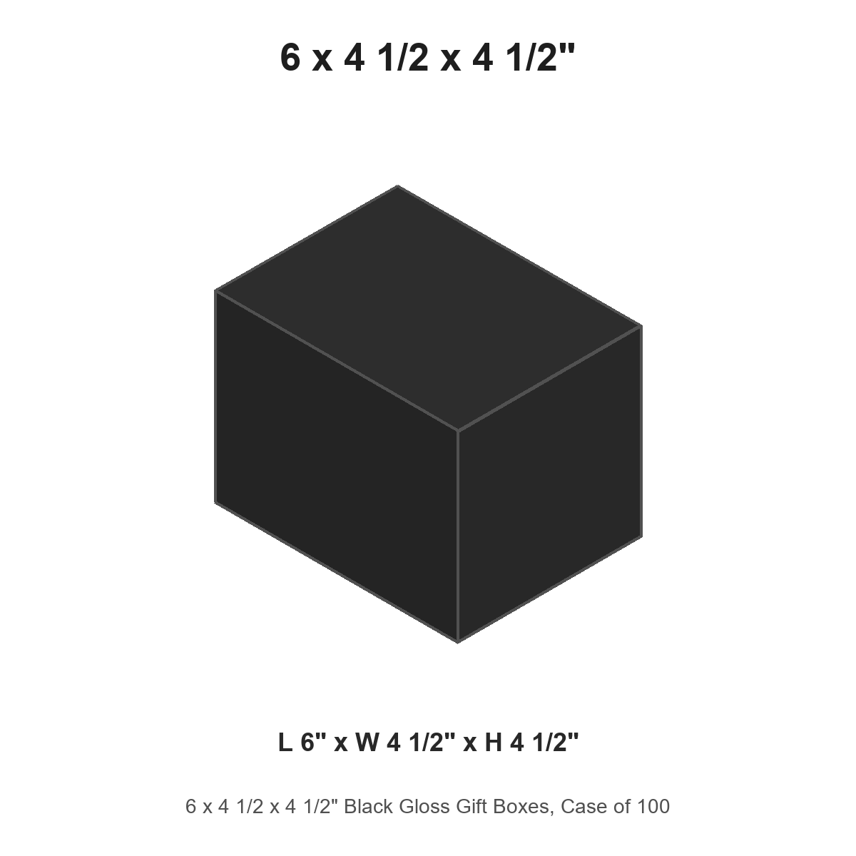 6 x 4 1/2 x 4 1/2" Black Gloss Gift Boxes, Case of 100