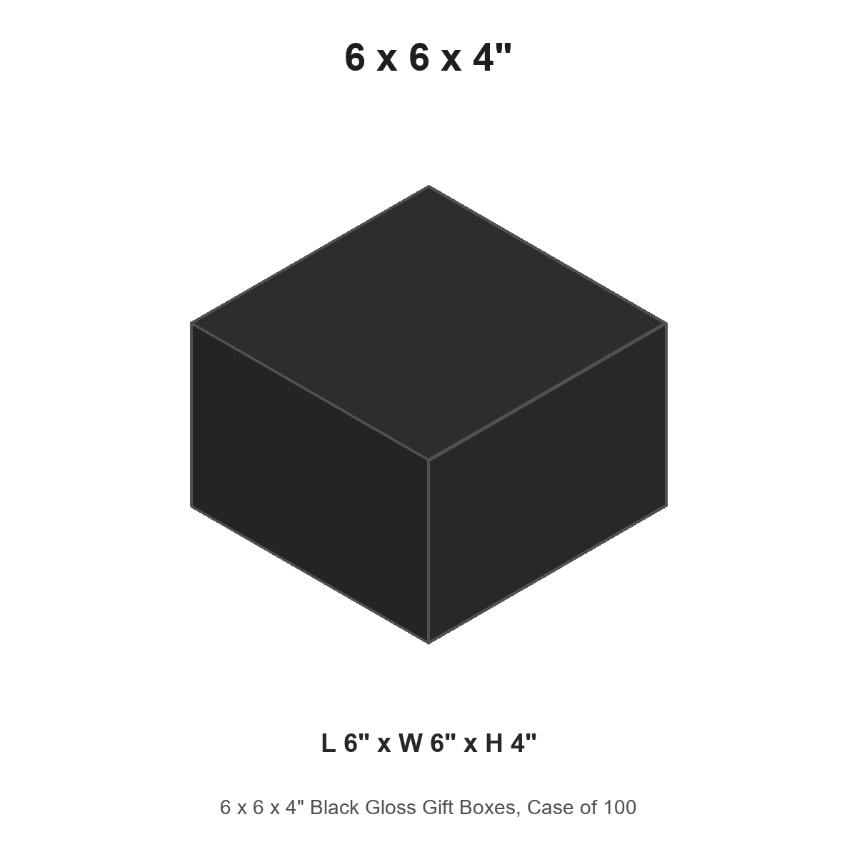 6 x 6 x 4" Black Gloss Gift Boxes, Case of 100