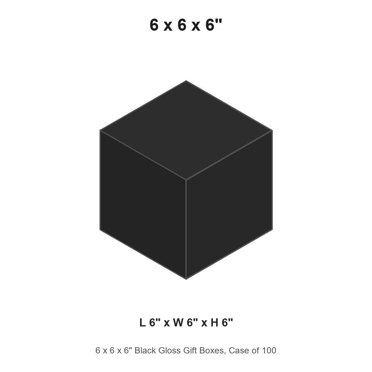 6 x 6 x 6" Black Gloss Gift Boxes, Case of 100