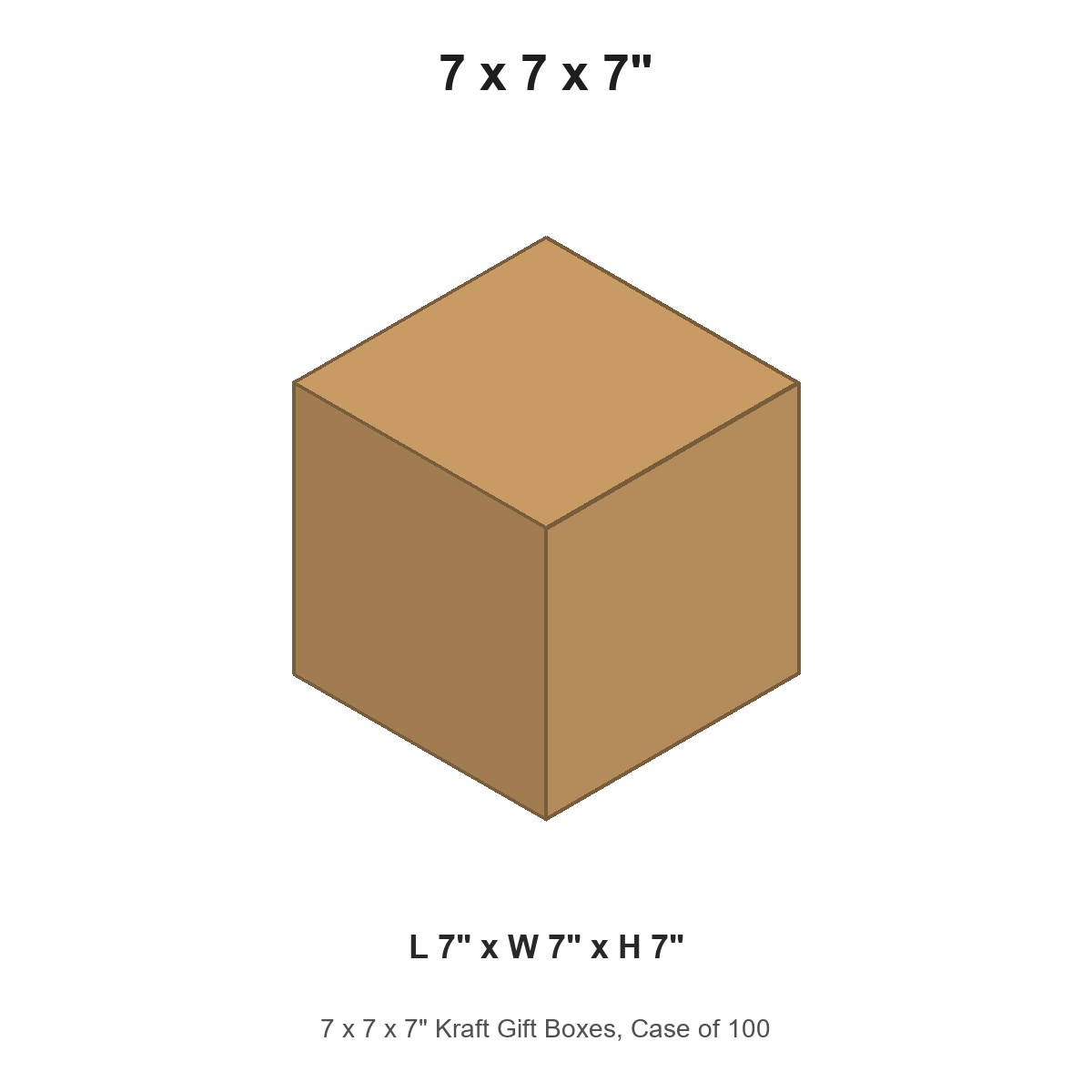 7 x 7 x 7" Kraft Gift Boxes, Case of 100