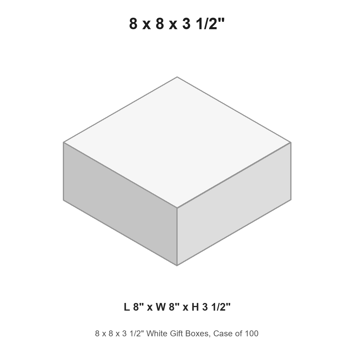 8 x 8 x 3 1/2" White Gift Boxes, Case of 100