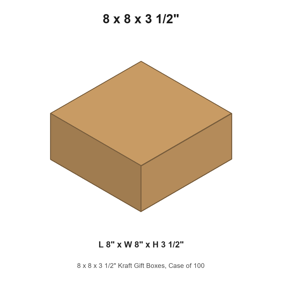8 x 8 x 3 1/2" Kraft Gift Boxes, Case of 100
