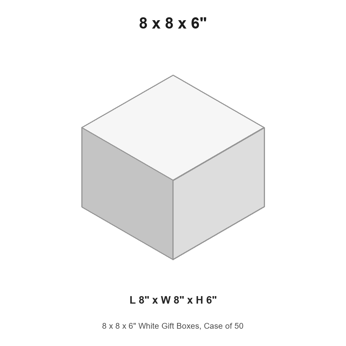 8 x 8 x 6" White Gift Boxes, Case of 50