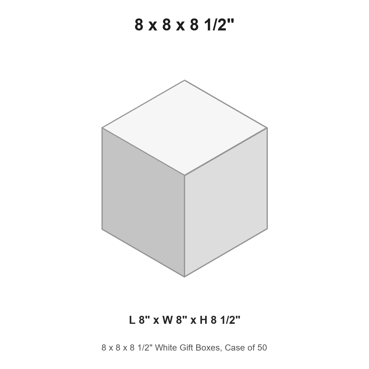 8 x 8 x 8 1/2" White Gift Boxes, Case of 50