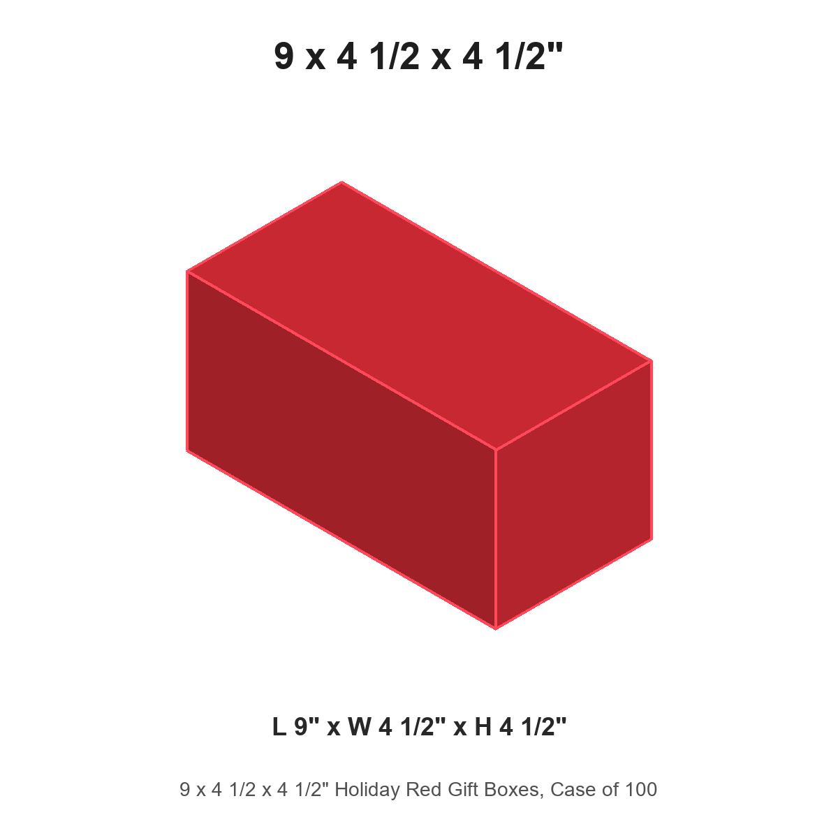9 x 4 1/2 x 4 1/2" Holiday Red Gift Boxes, Case of 100