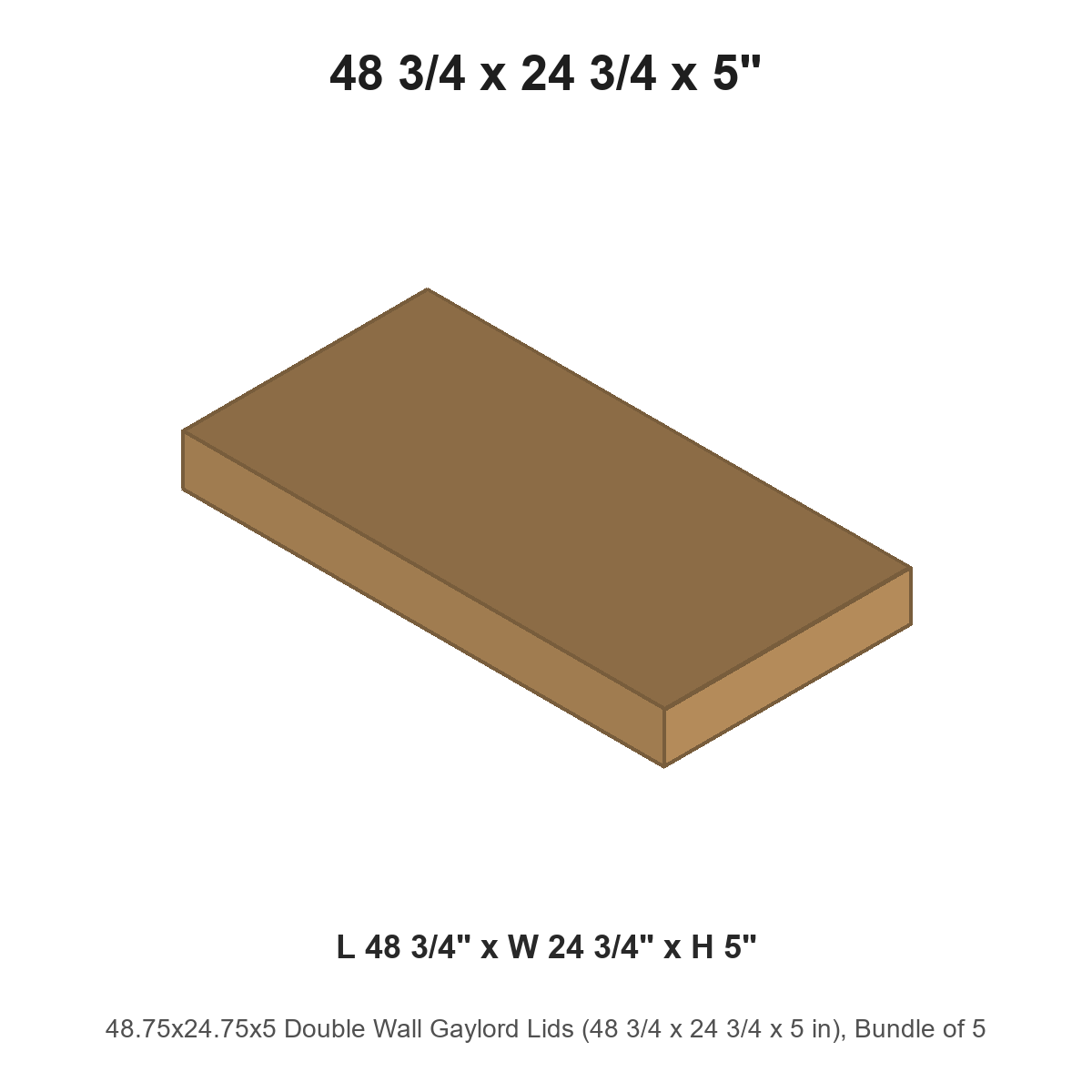 48.75x24.75x5 Double Wall Gaylord Lids (48 3/4 x 24 3/4 x 5 in), Bundle of 5