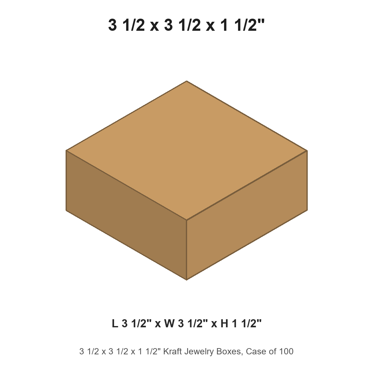 3 1/2 x 3 1/2 x 1 1/2" Kraft Jewelry Boxes, Case of 100