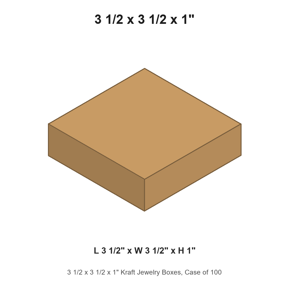 3 1/2 x 3 1/2 x 1" Kraft Jewelry Boxes, Case of 100