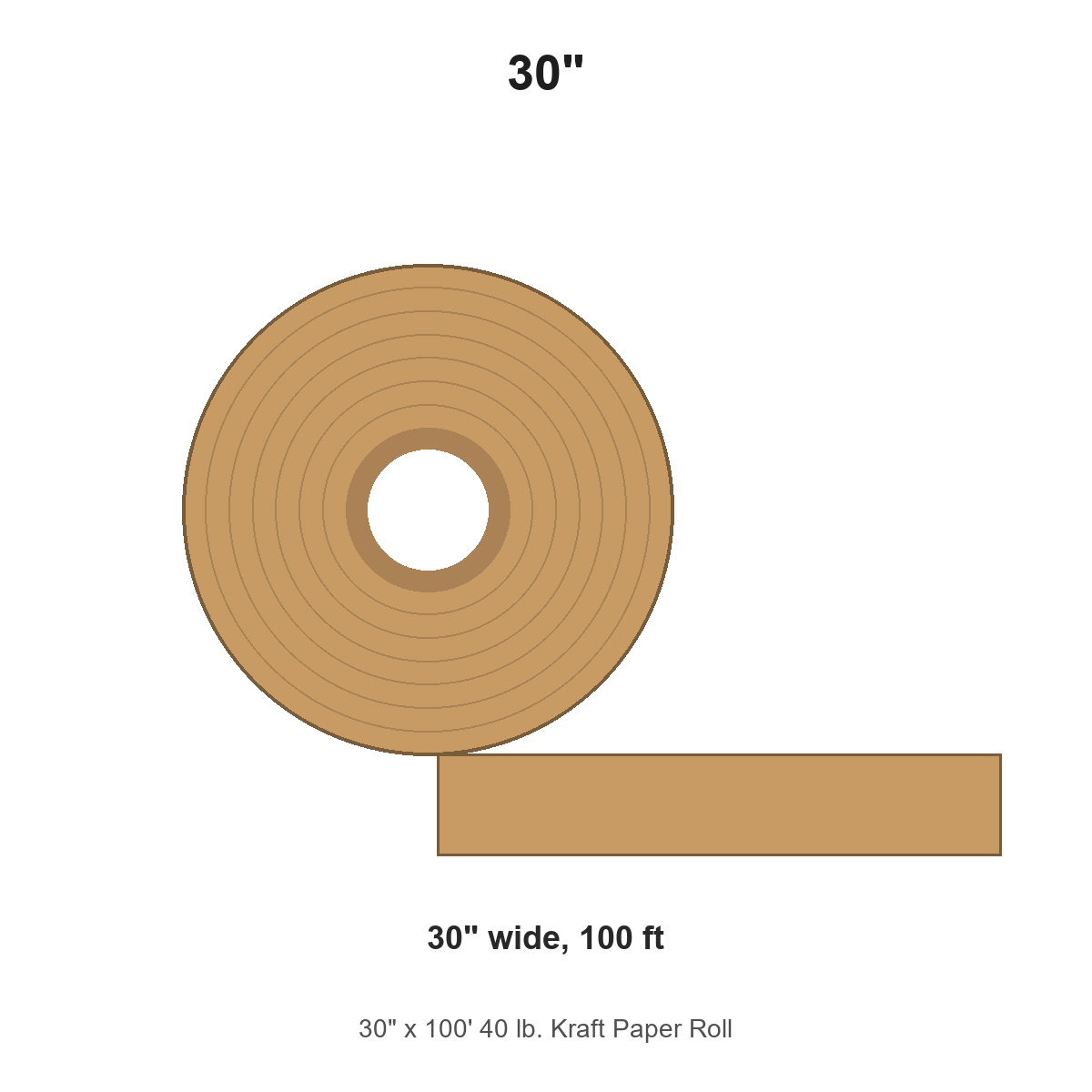 30" x 100' 40 lb. Kraft Paper Roll