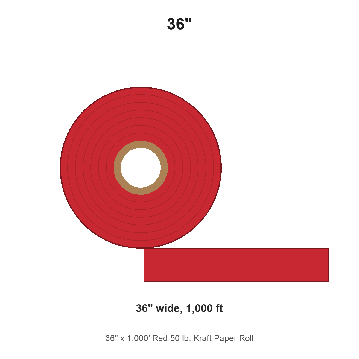 36" x 1,000' Red 50 lb. Kraft Paper Roll