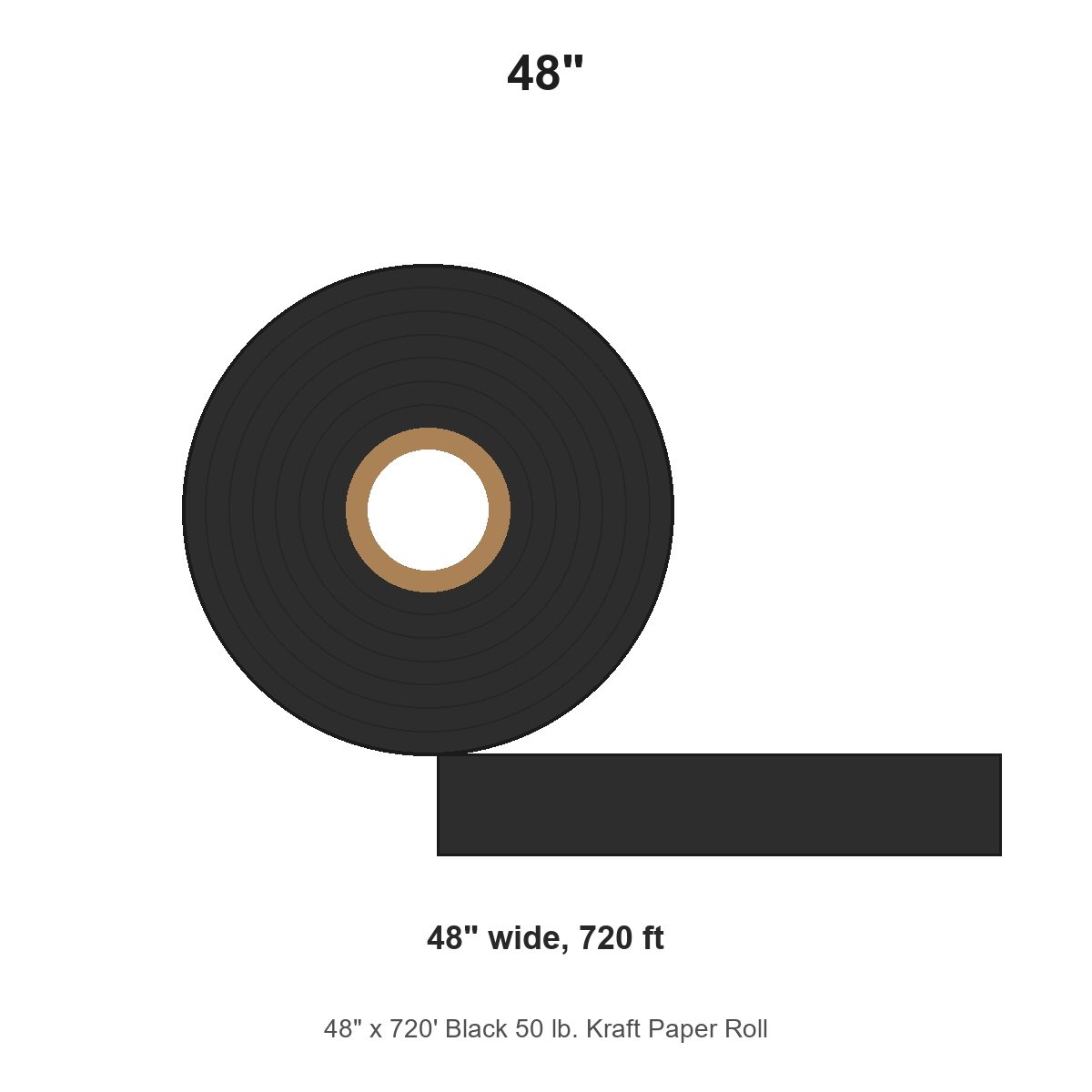 48" x 720' Black 50 lb. Kraft Paper Roll