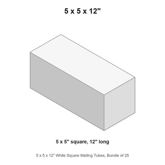 5 x 5 x 12" White Square Mailing Tubes