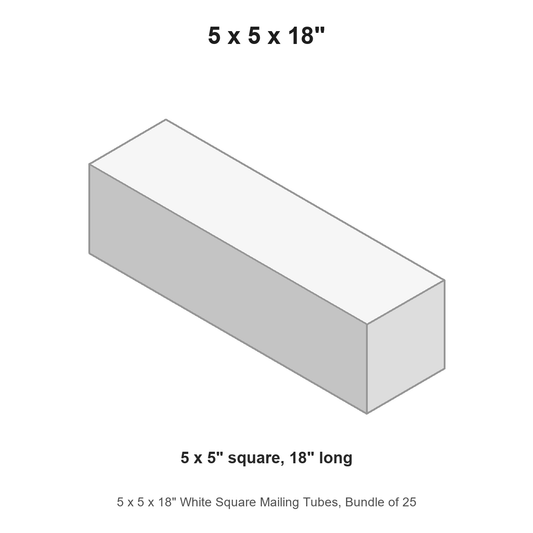5 x 5 x 18" White Square Mailing Tubes