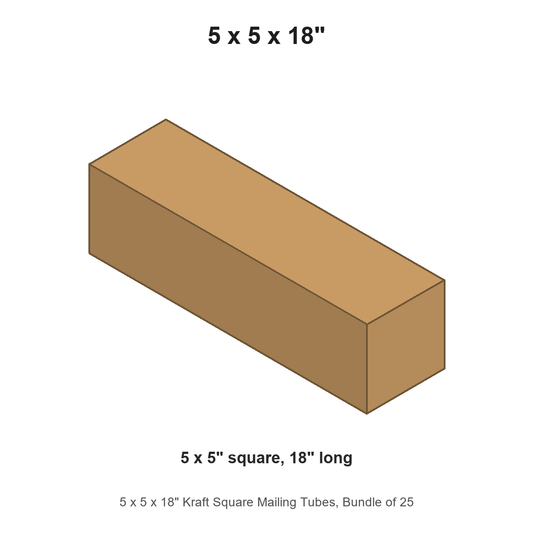 5 x 5 x 18" Kraft Square Mailing Tubes