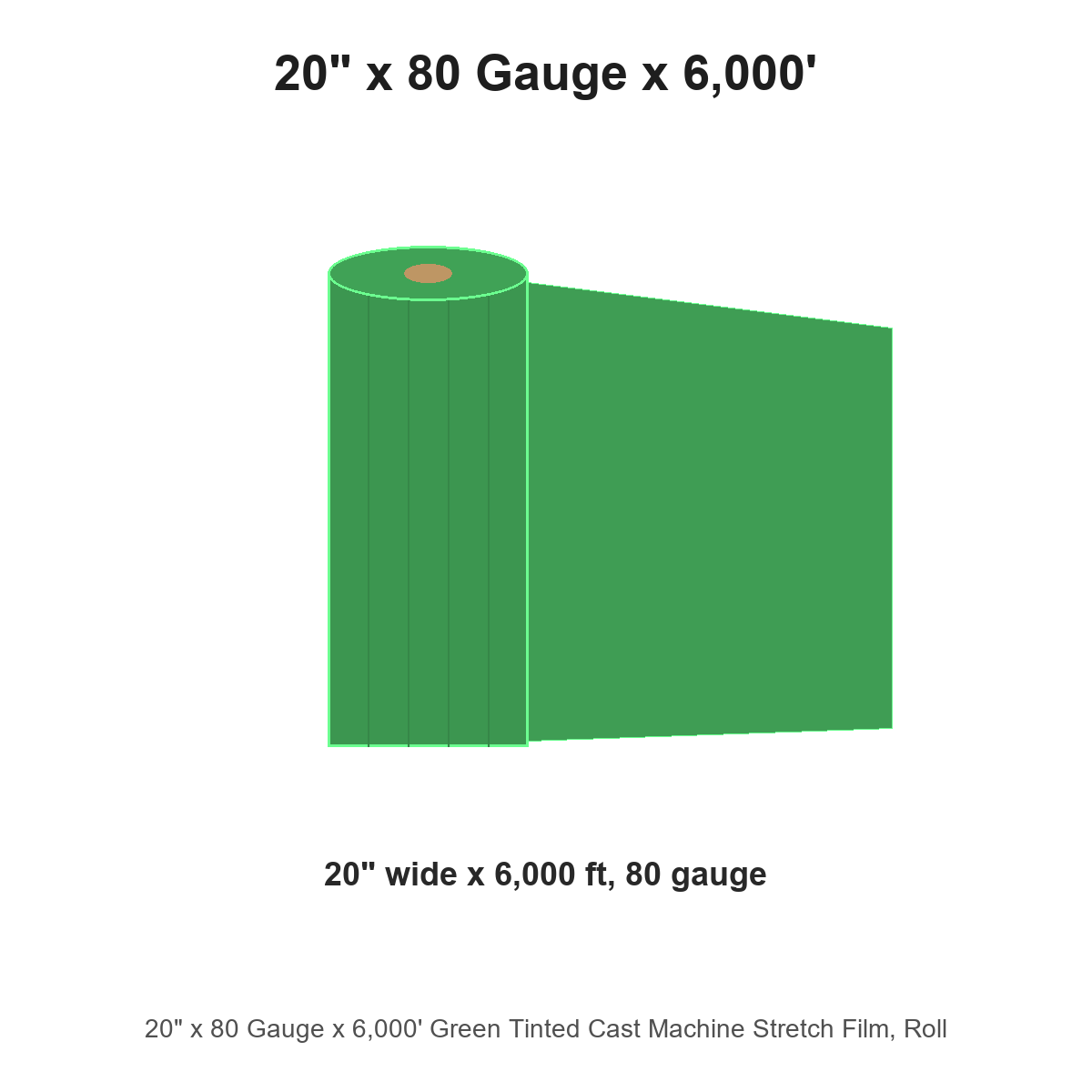 20" x 80 Gauge x 6,000' Green Tinted Cast Machine Stretch Film, Roll