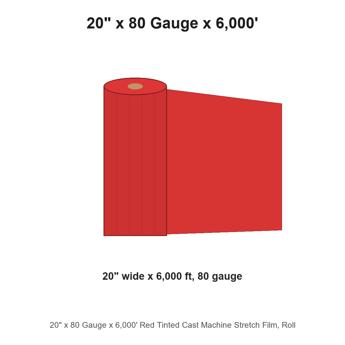 20" x 80 Gauge x 6,000' Red Tinted Cast Machine Stretch Film, Roll