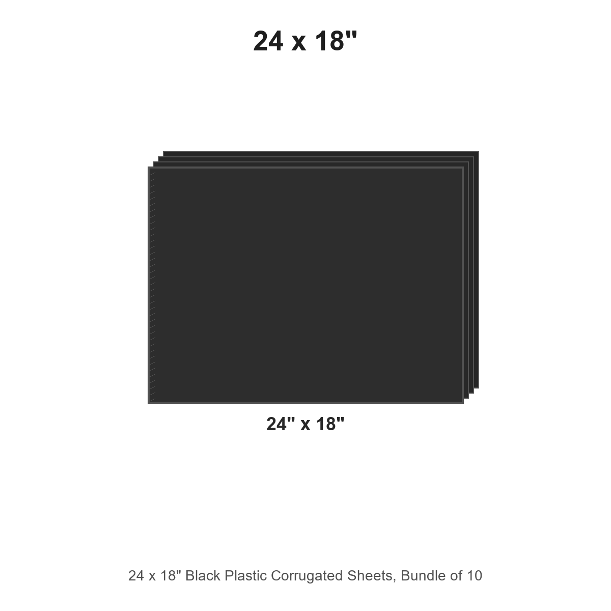 24 x 18" Black Plastic Corrugated Sheets, Bundle of 10