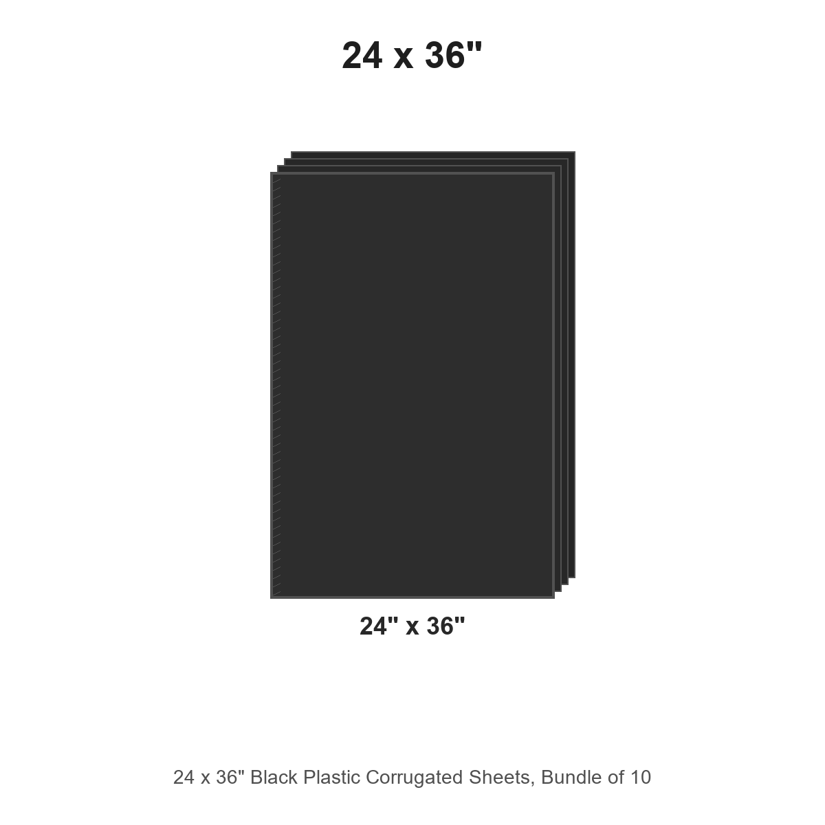 24 x 36" Black Plastic Corrugated Sheets, Bundle of 10