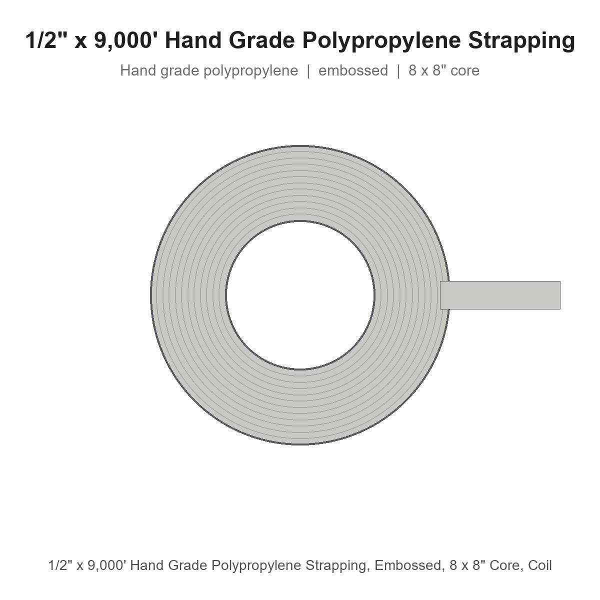 1/2" x 9,000' Hand Grade Polypropylene Strapping, Embossed, 8 x 8" Core, Coil
