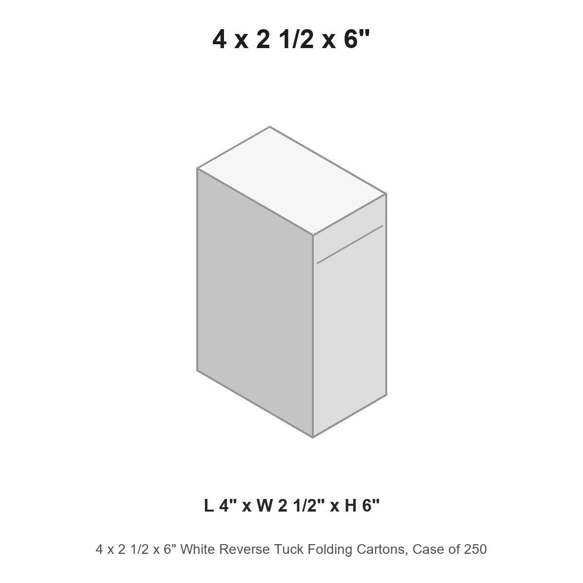 4 x 2 1/2 x 6" White Reverse Tuck Folding Cartons, Case of 250