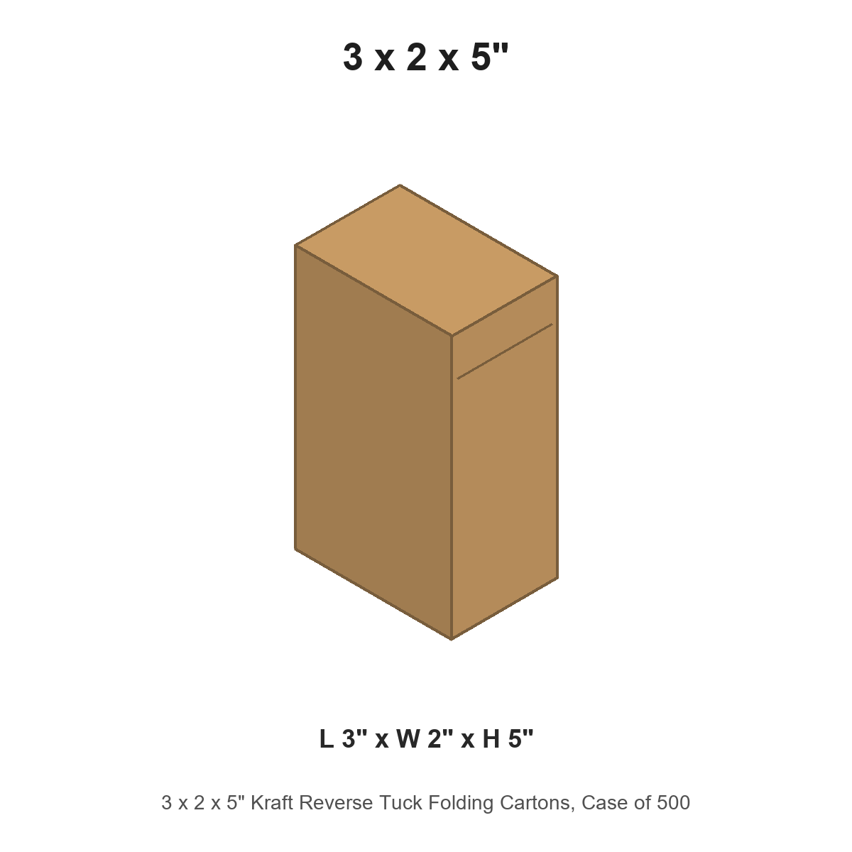 3 x 2 x 5" Kraft Reverse Tuck Folding Cartons, Case of 500