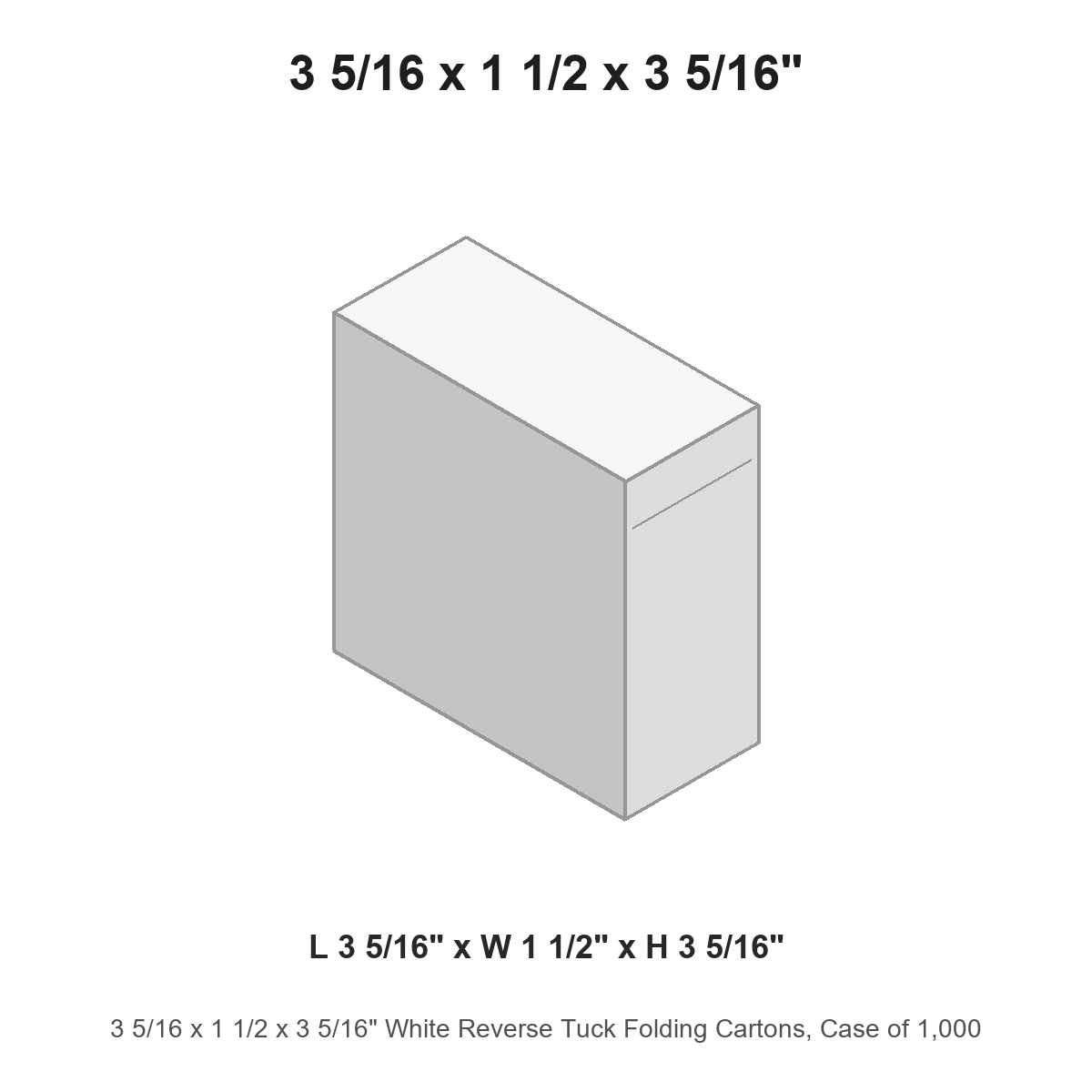 3 5/16 x 1 1/2 x 3 5/16" White Reverse Tuck Folding Cartons, Case of 1,000